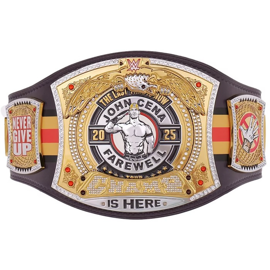 John Cena Farewell Tour 2025 Spinner Championship Belt by ChampHubs featuring an iconic spinning center plate design, perfect for WWE wrestling fans, collectors, and championship memorabilia enthusiasts.