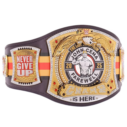 John Cena Farewell Tour 2025 Spinner Championship Belt by ChampHubs featuring an iconic spinning center plate design, perfect for WWE wrestling fans, collectors, and championship memorabilia enthusiasts.