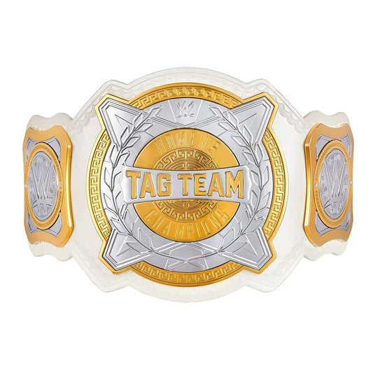 Women's Tag Team Championship replica belt featuring detailed gold-tone championship plates, iconic WWE design, and a premium strap for wrestling fans and collectors.